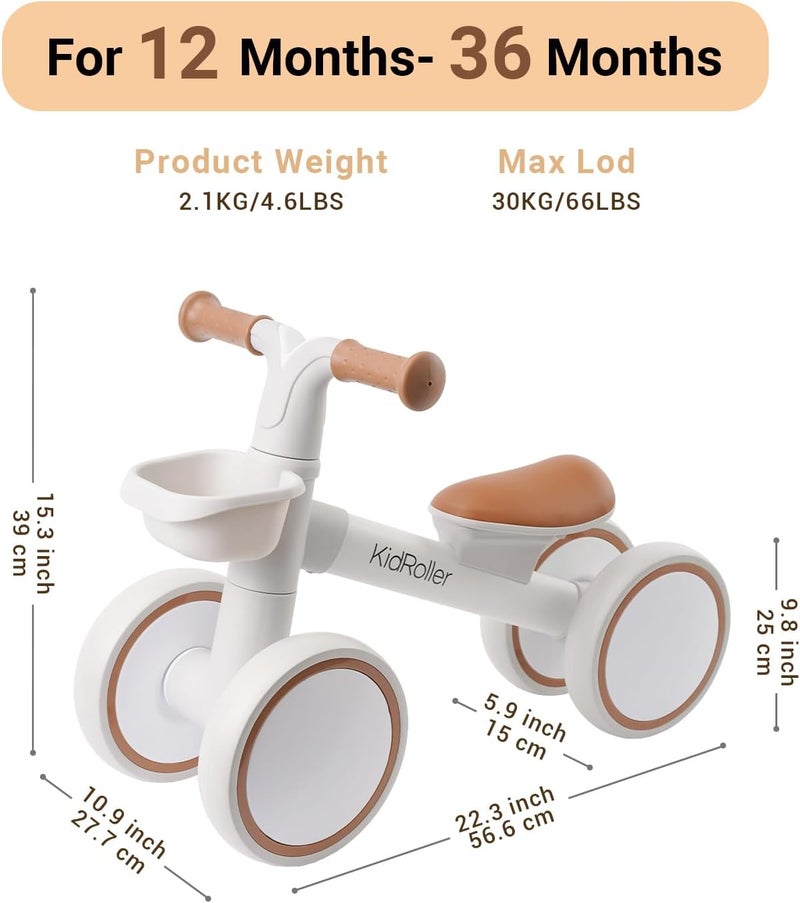 KidRoller Kid's Balance Bikes for 1 Year Old Boys and Girls, 12-24 Months Toddler Ride-on with Adjustable Seat and a Front Basket, First Birthday Gifts (White) - Image 2